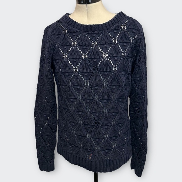 Tommy Hilfiger Sweater S Vintage Y2K Navy Blue Cotton Crochet Classic Coastal - Picture 2 of 8